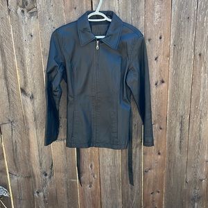 Jacqueline Ferrar toe waist Leather Coat jacket Women's Size small